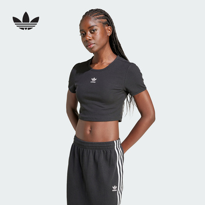 adidas阿迪达斯三叶草短款露脐高腰半截袖2025夏女短袖T恤 IY9664