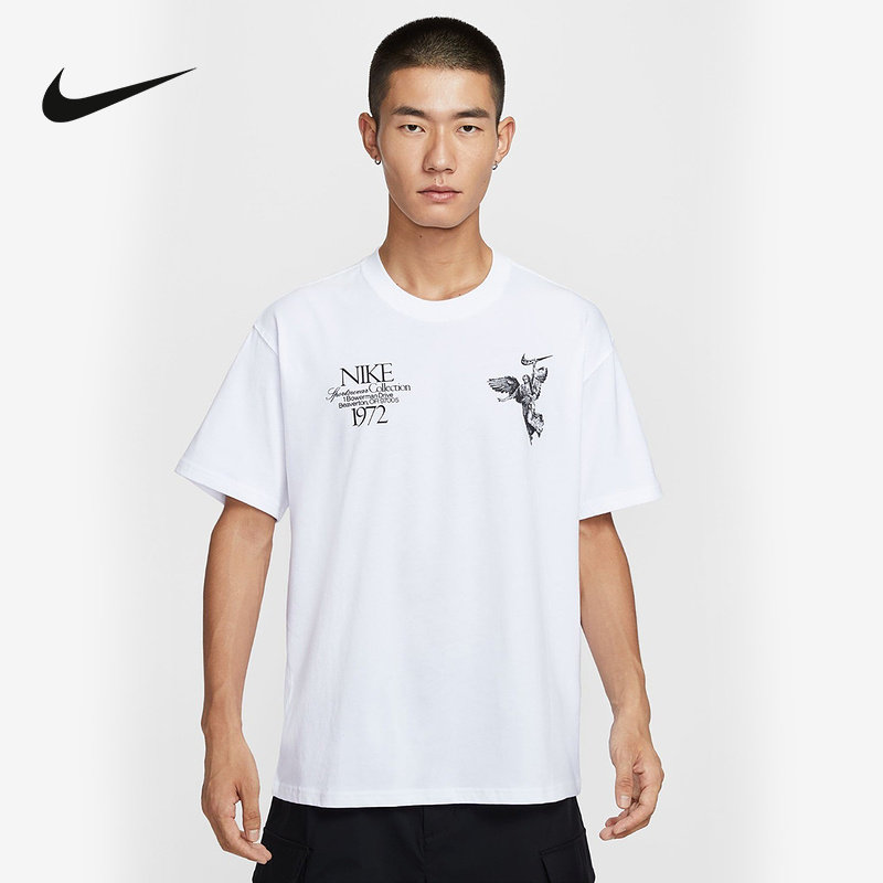 NIKE耐克新款男子圆领潮流印花T恤运动休闲短袖针织衫 HV0168-100