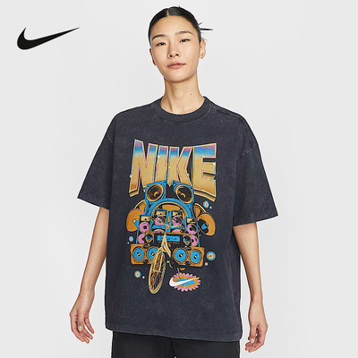 耐克女子T恤OVERSIZE风短袖2025夏季新款针织棉质上衣HF9692-010