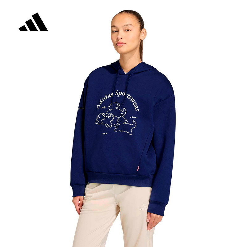 adidas阿迪达斯卡通小狗印花简约连帽套头衫2026春女卫衣 KB7222,运动服/休闲服装,运动卫衣/套头衫,淘宝优惠券,粉丝福利购,淘宝优惠卷