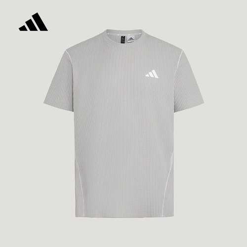 adidas阿迪达斯撞色华夫格半袖2026夏男灰色宽松短袖T恤 LD9349