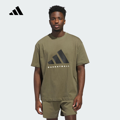 adidas阿迪达斯棉质篮球场上场下半袖2025秋男女短袖T恤 JX5583