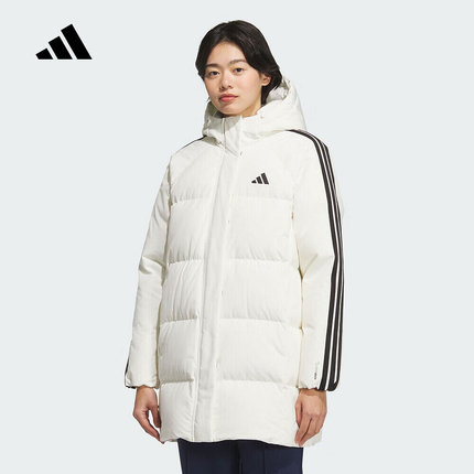 adidas阿迪达斯中长款鸭绒连帽羽绒服女子2025冬装夹克外套KC2490