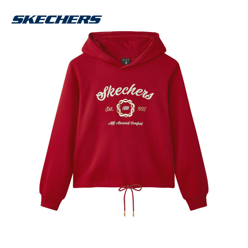 SKECHERS斯凯奇2025春蛇年新年款百搭简约针织连帽卫衣L125W084