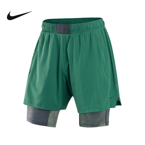 NIKE耐克假两件刺绣小标网眼布透气休闲运动训练短裤 IM4688-341