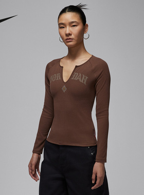 Jordan耐克女子卫衣马年新年款修身V领长袖针织衫上衣IQ3964-216