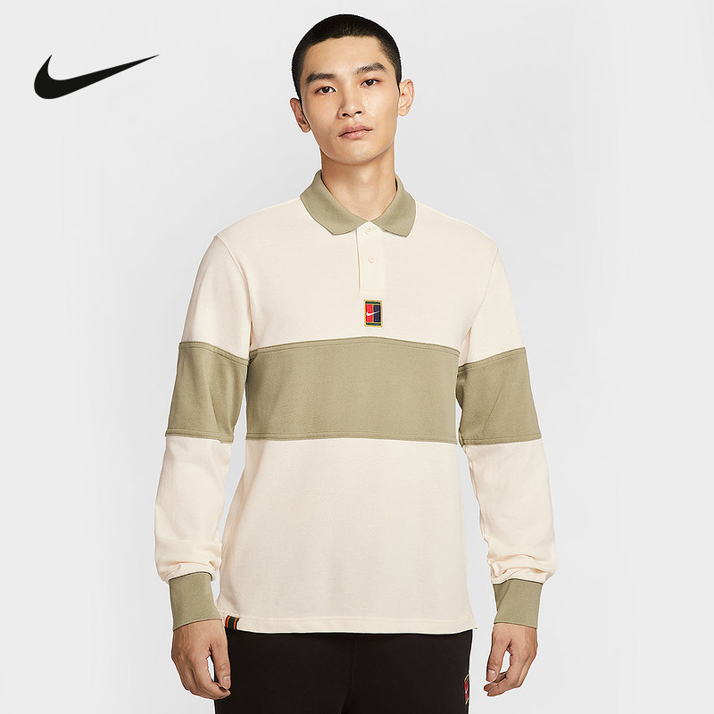 NIKE耐克男长袖T恤冬季拼接撞色网球运动休闲翻领上衣HQ1749-110,运动服/休闲服装,运动POLO衫,淘宝优惠券,粉丝福利购,淘宝优惠卷
