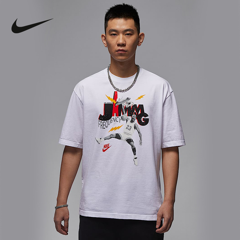 NIKE耐克短袖T恤男2025夏新品棉复古印花圆领宽松半袖 HJ2930-100