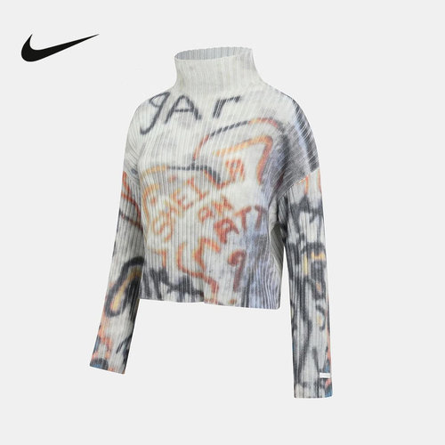 JORDAN耐克女子宽松毛衣冬季新款印花休闲短款高领卫衣HV0299-901