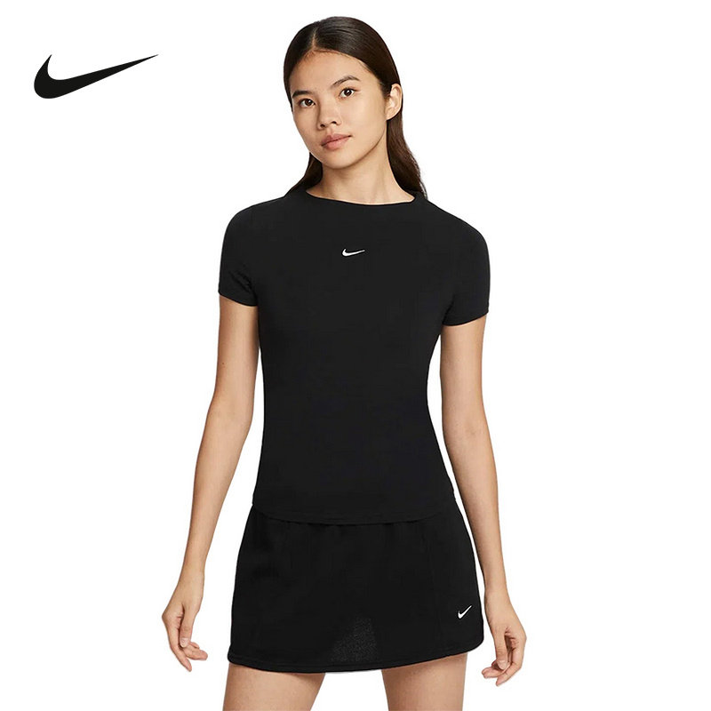 Nike耐克女子夏新款休闲修身透气刺绣小勾短袖运动T恤 HV2402-010