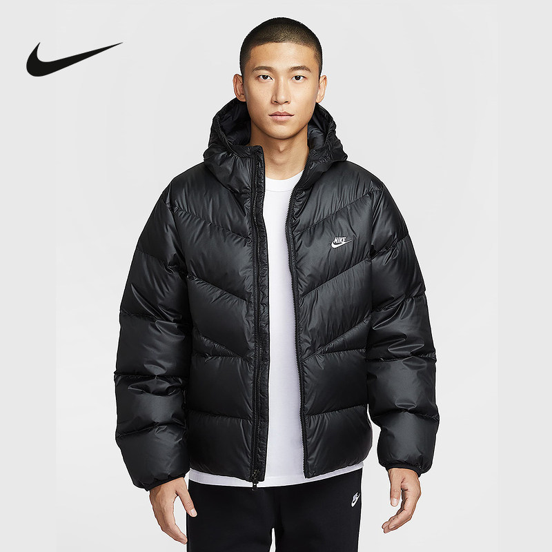 NIKE耐克羽绒服男2025冬新款宽松保暖拒水连帽夹克外套HQ7791-011