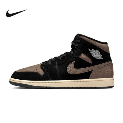 NIKE耐克男鞋Air Jordan 1 AJ1摩卡棕黑中帮复古篮球鞋IB7110-002
