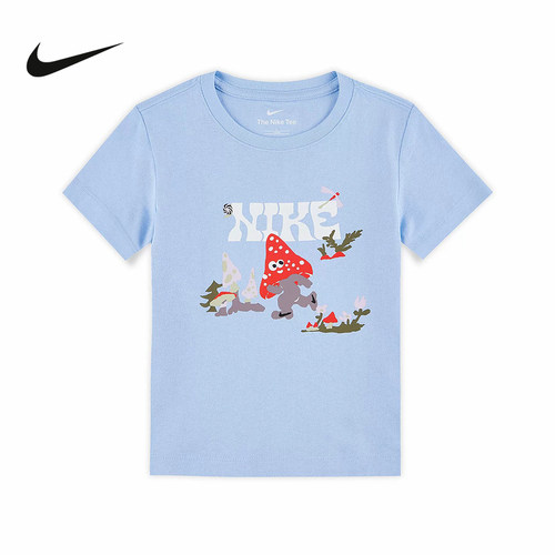 Nike耐克女童幼童T恤夏季休闲图案印花圆领针织棉短袖IM4496-422