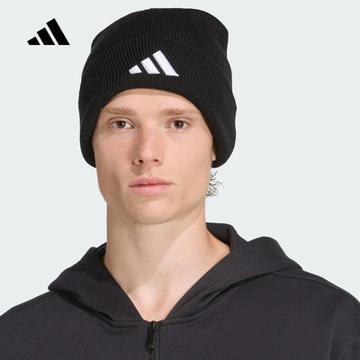 adidas阿迪达斯毛线冷帽包头帽2025秋冬保暖男女黑色针织帽JM0428