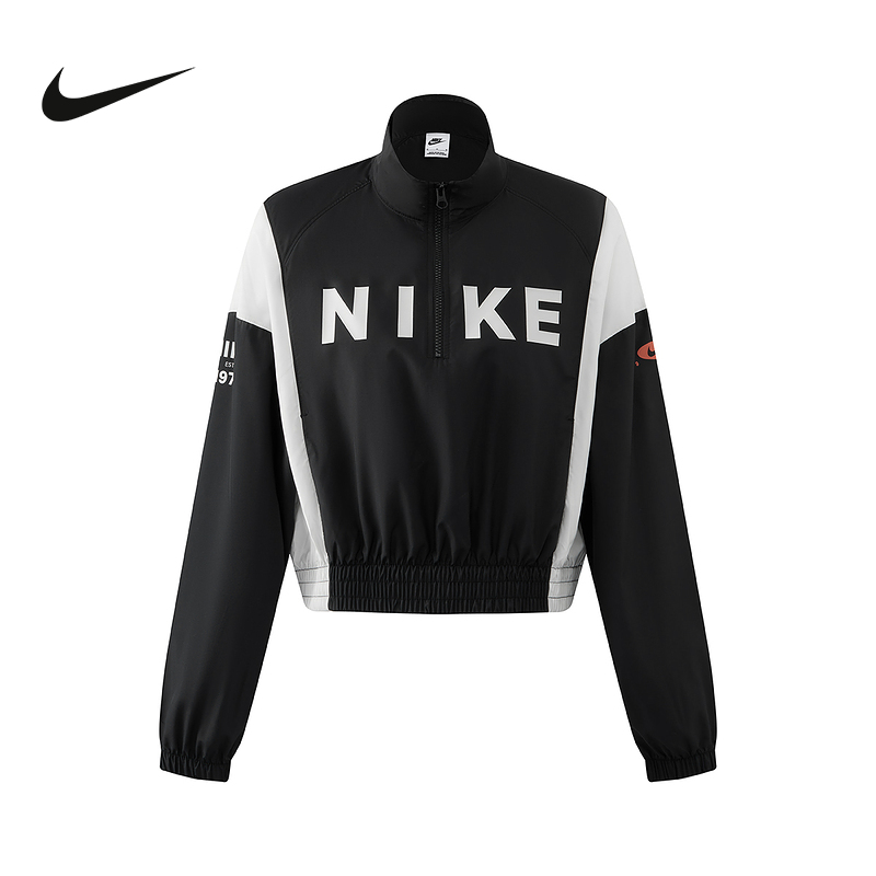 Nike耐克外套女秋新款休闲拼接印花半拉链立领运动夹克IH8479-010