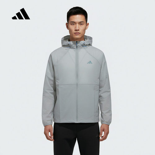 adidas阿迪达斯凉感运动休闲连帽外套2026夏男梭织夹克 KR2512
