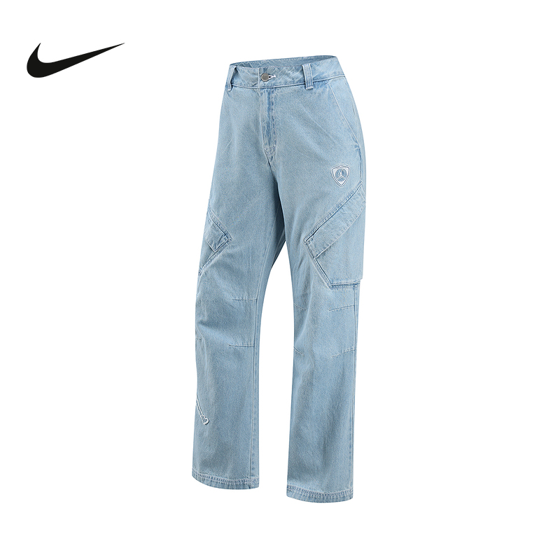NIKE耐克女裤2025冬新款运动裤复古牛仔裤休闲直筒长裤IM9713-440