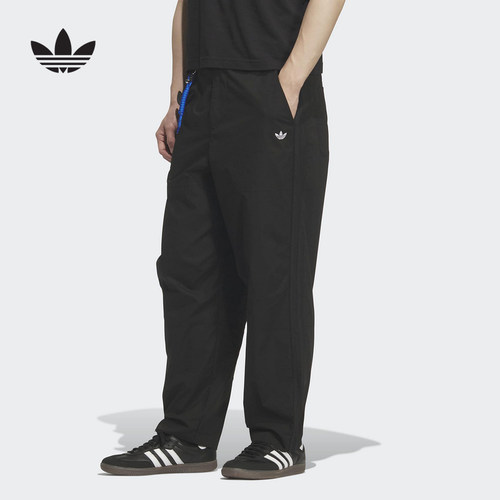 adidas阿迪达斯三叶草黑色简约运动裤2026夏男梭织长裤 KT3043