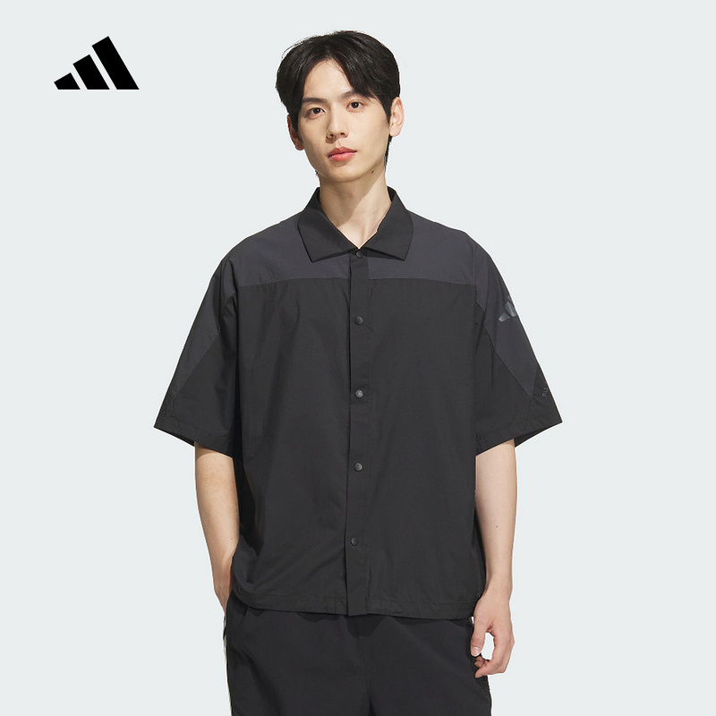 adidas阿迪达斯2025夏新款男运动休闲短袖翻领衬衫衬衣黑色JZ8404