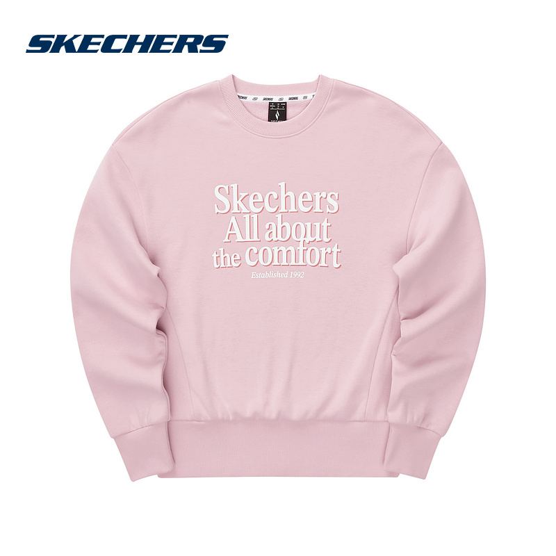 SKECHERS斯凯奇加绒保暖圆领套头衫秋冬女粉色卫衣 L324W049-04QT