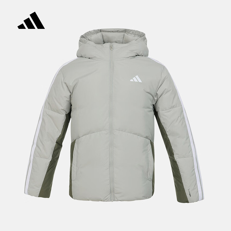 adidas阿迪达斯三条纹大童连帽羽绒服防风保暖儿童冬装外套KC5927