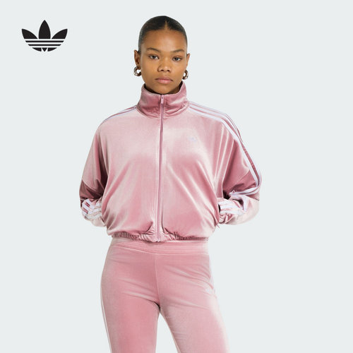 adidas阿迪达斯三叶草夹克秋女TRACK TOP丝绒刺绣运动外套 KR9595