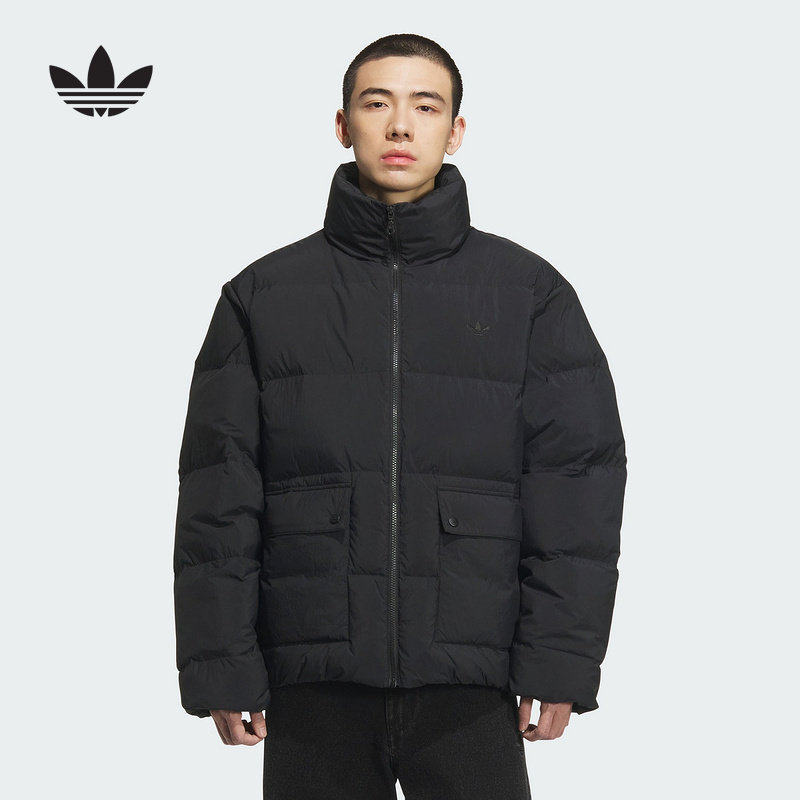 adidas阿迪达斯三叶草鸭绒面包服2025冬男加厚保暖短羽绒服KD1857