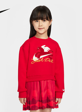 NIKE耐克女童红色运动裙马年限定新年幼童假两件连衣裙IU5477-657