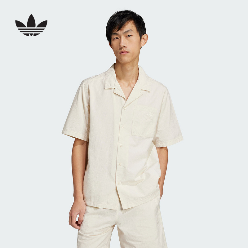 adidas阿迪达斯三叶草纽扣衬衣2025夏男ESSENTIALS短袖衬衫JD2456