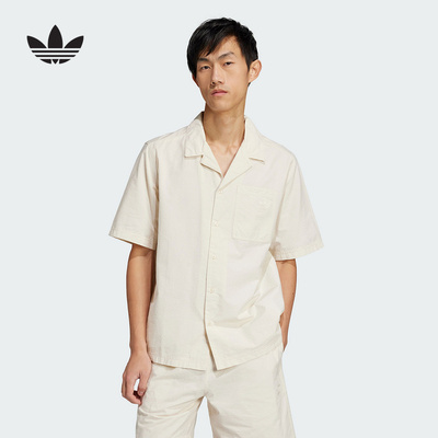 adidas阿迪达斯三叶草纽扣衬衣2025夏男ESSENTIALS短袖衬衫JD2456