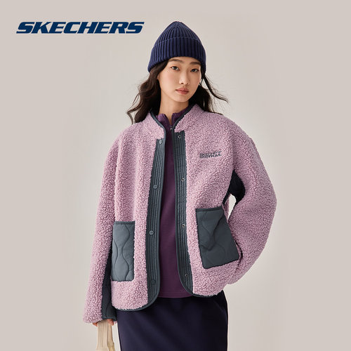 Skechers斯凯奇摇粒绒外套秋冬新款宽松复古保暖女夹克 P425W210