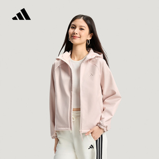 adidas阿迪达斯加绒保暖连帽外套软壳衣春秋淡粉女梭织夹克KS2761