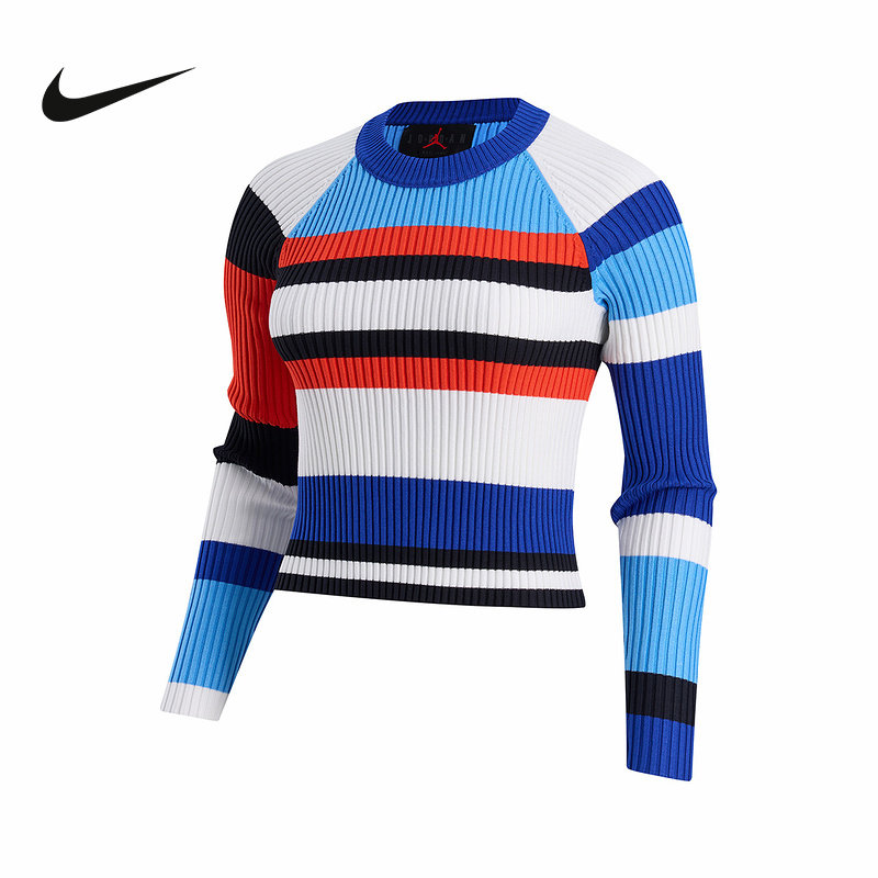 Nike耐克女子长袖上衣春新款休闲条纹针织圆领运动T恤II7143-412,运动服/休闲服装,运动T恤,淘宝优惠券,粉丝福利购,淘宝优惠卷