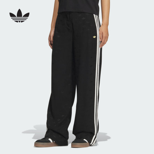 adidas阿迪达斯三叶草提花LOGO满印运动裤2025秋女针织长裤KF4939