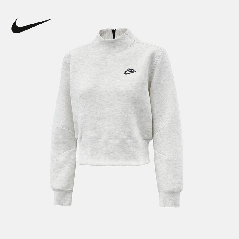 NIKE耐克女子套头衫25秋新款灰白色立领半拉链运动卫衣HV2797-013
