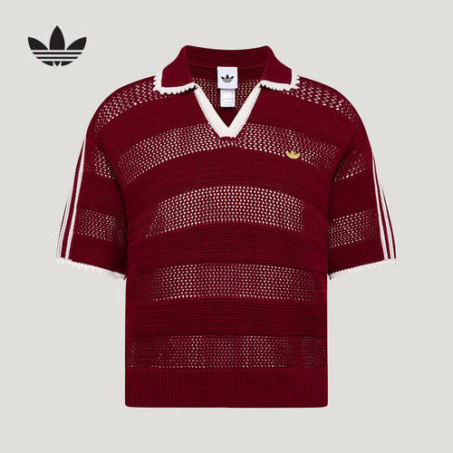 adidas阿迪达斯三叶草南法度假风镂空POLO衫秋女短袖T恤 KX0714