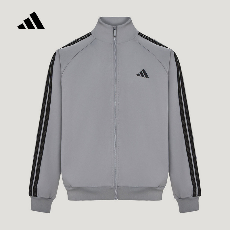 adidas阿迪达斯三条纹休闲外套拉链口袋秋男双面针织夹克 KX0482