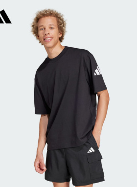 adidas阿迪达斯黑色基础款运动半截袖2025夏男短袖T恤上衣 JF3615