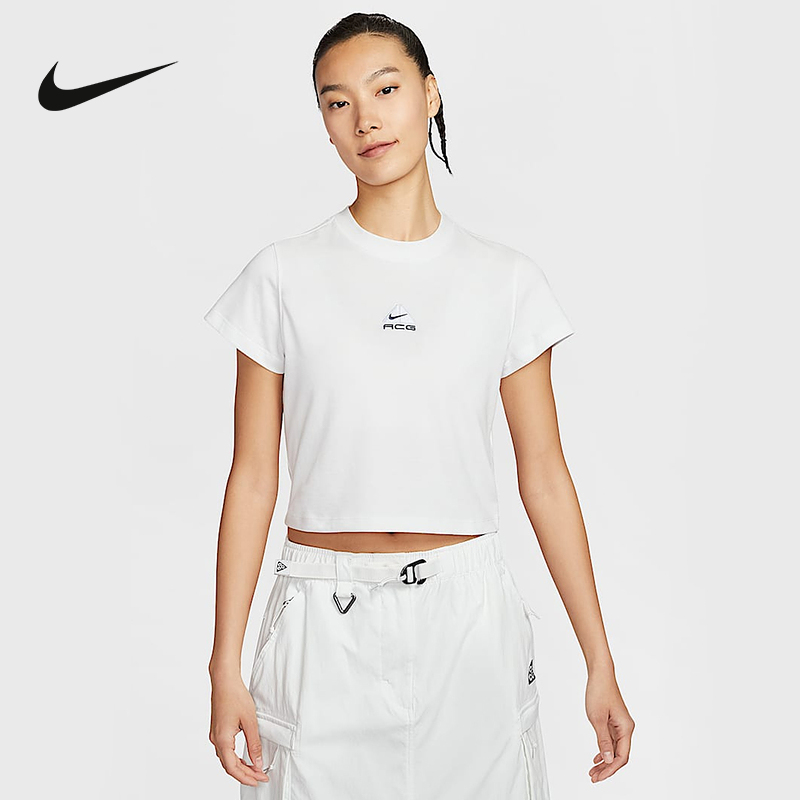 NIKE耐克女子短袖2025夏ACG刺绣logo纯色圆领百搭高腰HM6085-121