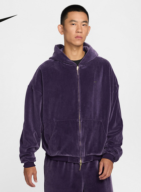 NIKE耐克男外套26春新款詹姆斯连帽开衫仿丝绒篮球夹克IM0636-525