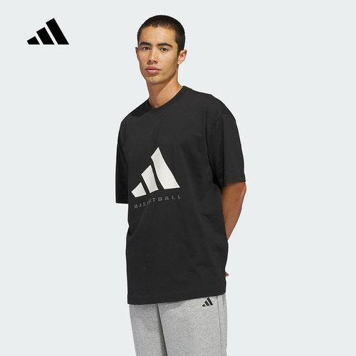 adidas阿迪达斯篮球风大号半截袖春男女棉质打底衫短袖T恤 KB7560