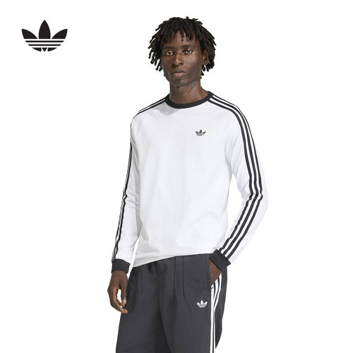 adidas阿迪达斯三叶草2026春男经典三条纹长袖T恤 KE3545