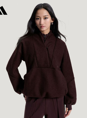 adidas阿迪达斯女装2026春季新款抓绒廓形半开襟卫衣套头衫HY2122
