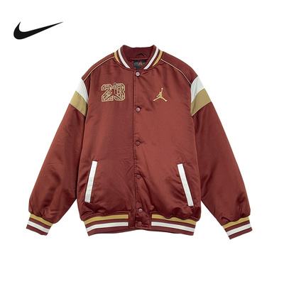 JORDAN耐克男外套红色新年款马年刺绣立领棒球服薄棉服IU5375-619