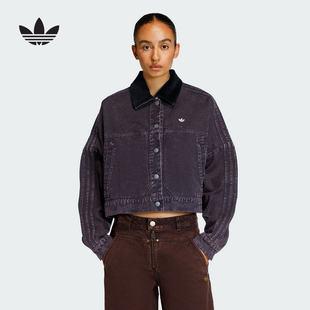 adidas阿迪达斯三叶草棉质帆布翻领外套2026春女工装风夹克KC8889