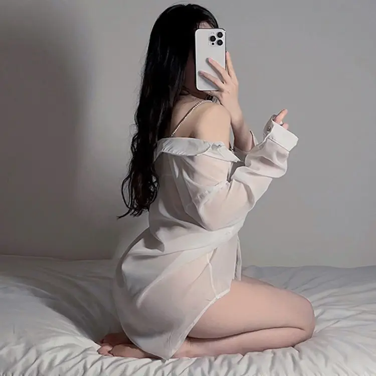 2025新款女性感吊带钻链衬衫睡衣女火辣性感内衣透视雪纺制服睡裙