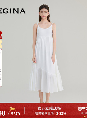 GEGINA吉吉娜女装春夏商场同款白色吊带连衣裙桑蚕丝混纺简雅裙
