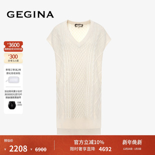 GEGINA吉吉娜秋冬新品 针织马甲背心马甲绵羊毛混纺毛衣 V领中长款