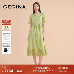 蕾丝真丝连衣裙中长款 GEGINA吉吉娜新款 女刺绣女裙 桑蚕丝