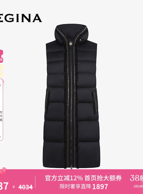 GEGINA吉吉娜秋冬季新品鹅绒中长黑色马甲羽绒服时髦立领高级外套